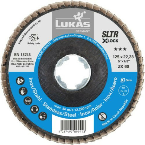 SLTR universal lamellar flap disc Ø 125 mm zirconia alumina grain 60 | for X-Lock angle grinder | dished