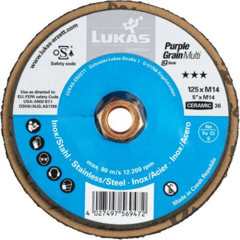 PURPLE GRAIN Multi universal compact flap disc Ø 125 mm ceramic grain 36