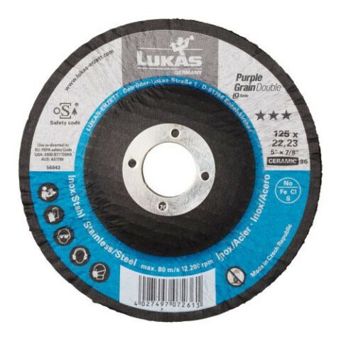 LUKAS PURPLE GRAIN EASY compact flap disc Ø 125 mm ceramic grain 36 flat