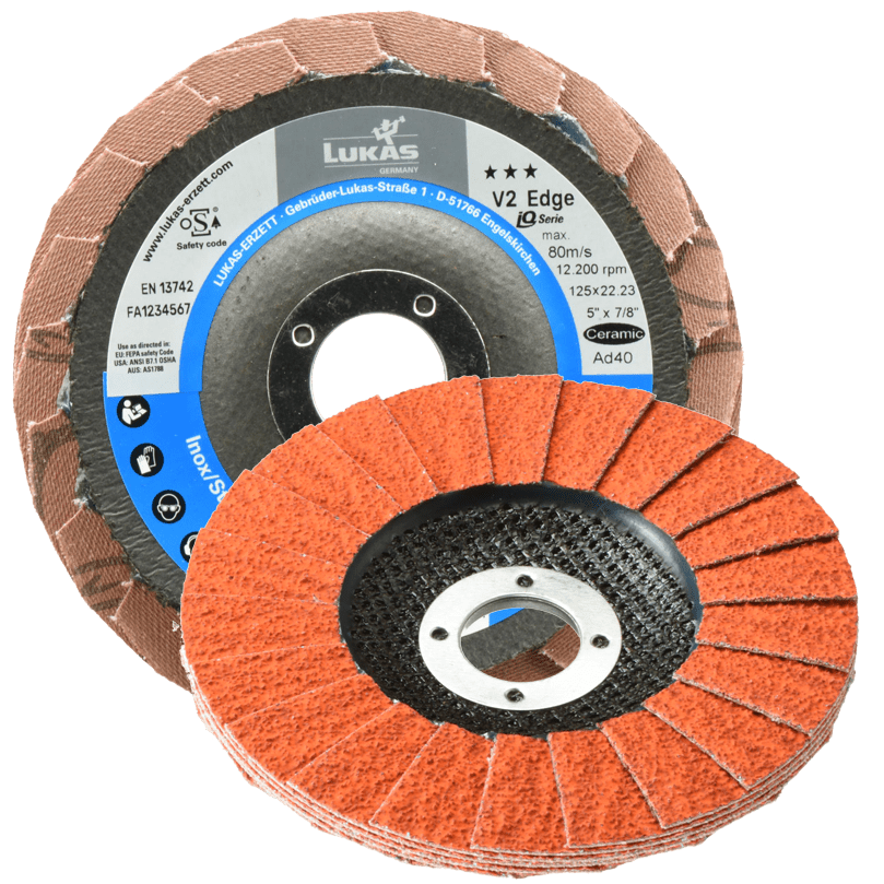 Flap disc for hardened and tempered steels, scale surfaces, coated surfaces, high performance